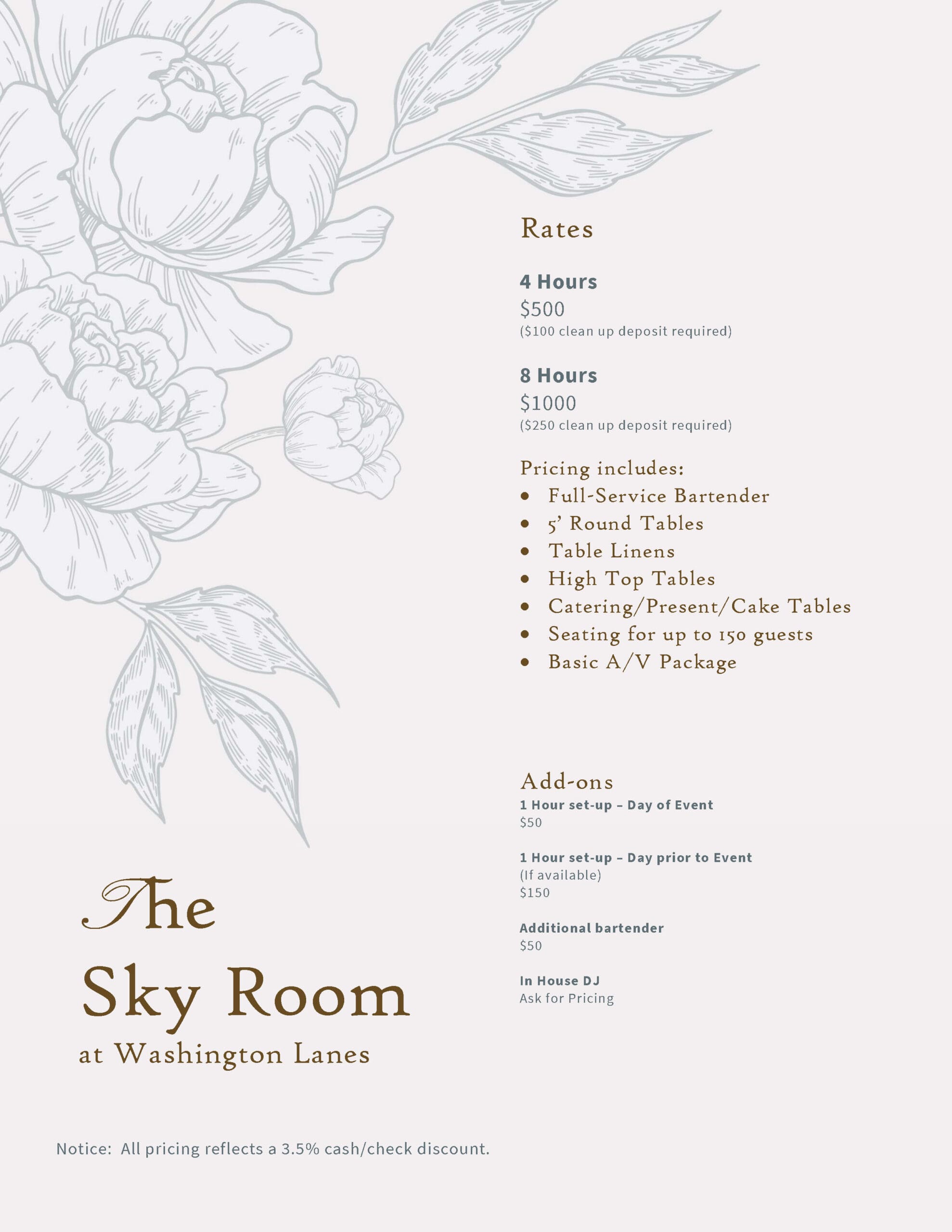 Price Schedule - Sky Room