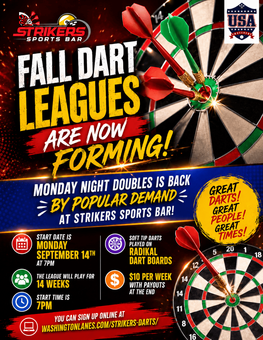 Fall 2026 Dart League flyer